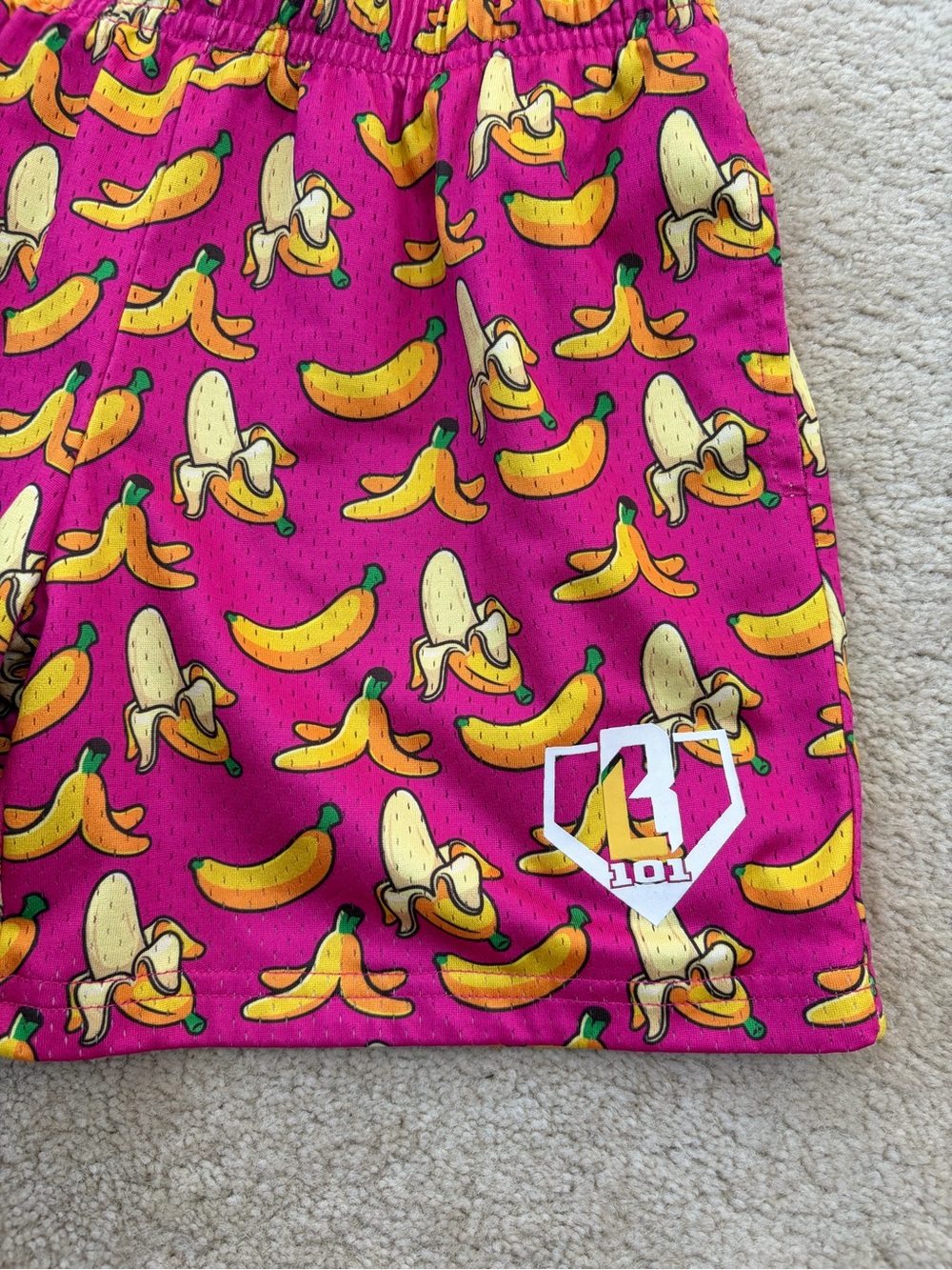 Baseball Lifestyle 101 Size Youth Medium Pink Banana Print Athletic Shorts - Picture 7 of 7